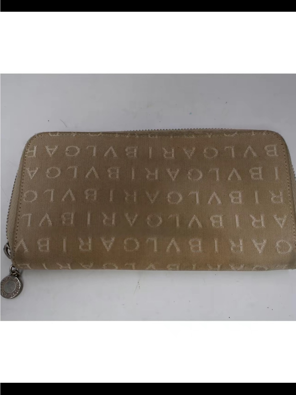 Bulgari Beige Logo Zip Card Holder